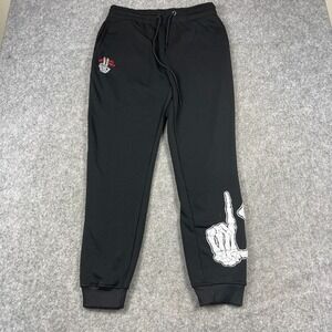 Members Only Skeleton Hand Joggers Sweatpants Medium Black Embroidered Fleece‎
